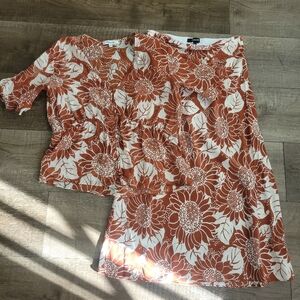 Madewell Silk Sunflower Season Top And Midi Skirt